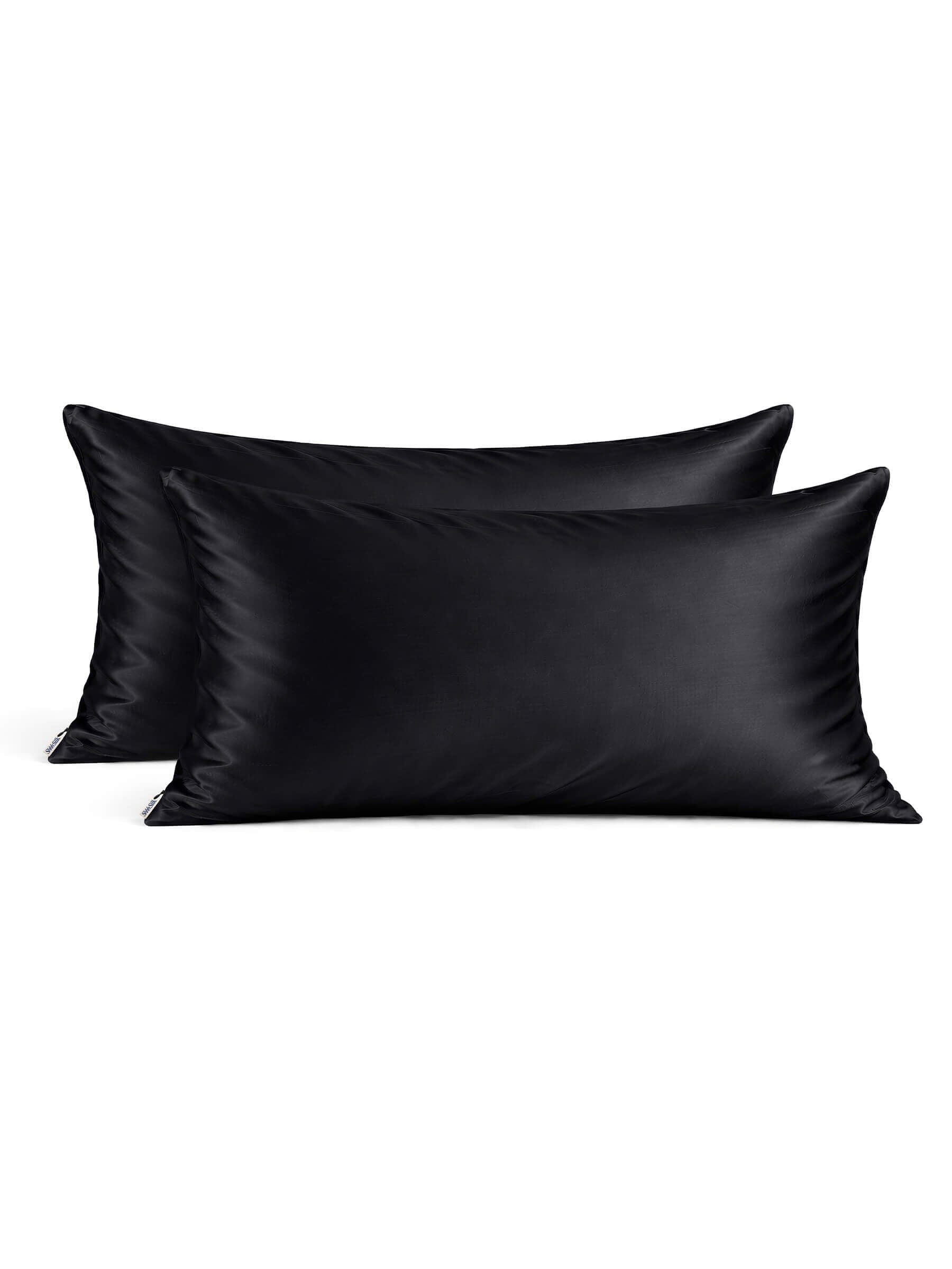 2 Black Silk Pillowcases - King Size - Zippered