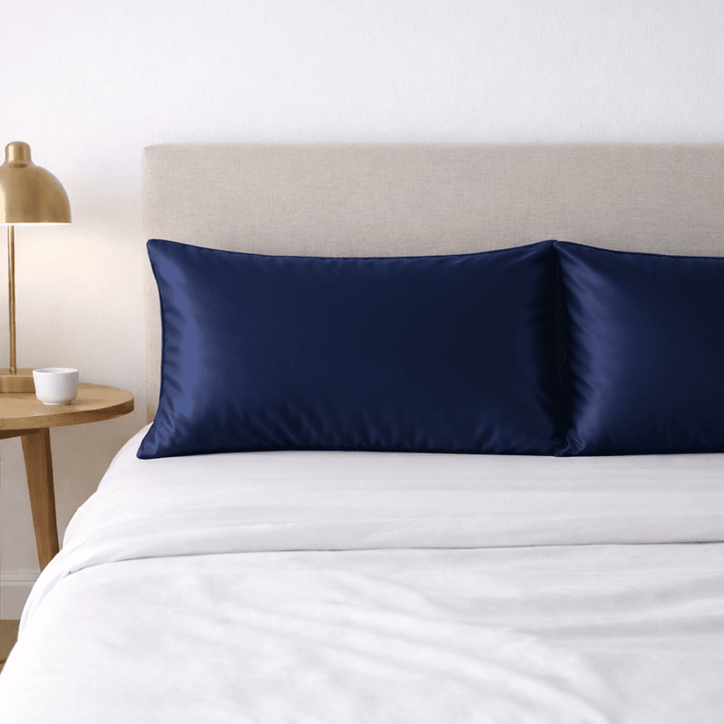2 Navy Silk Pillowcases - King Size - Zippered
