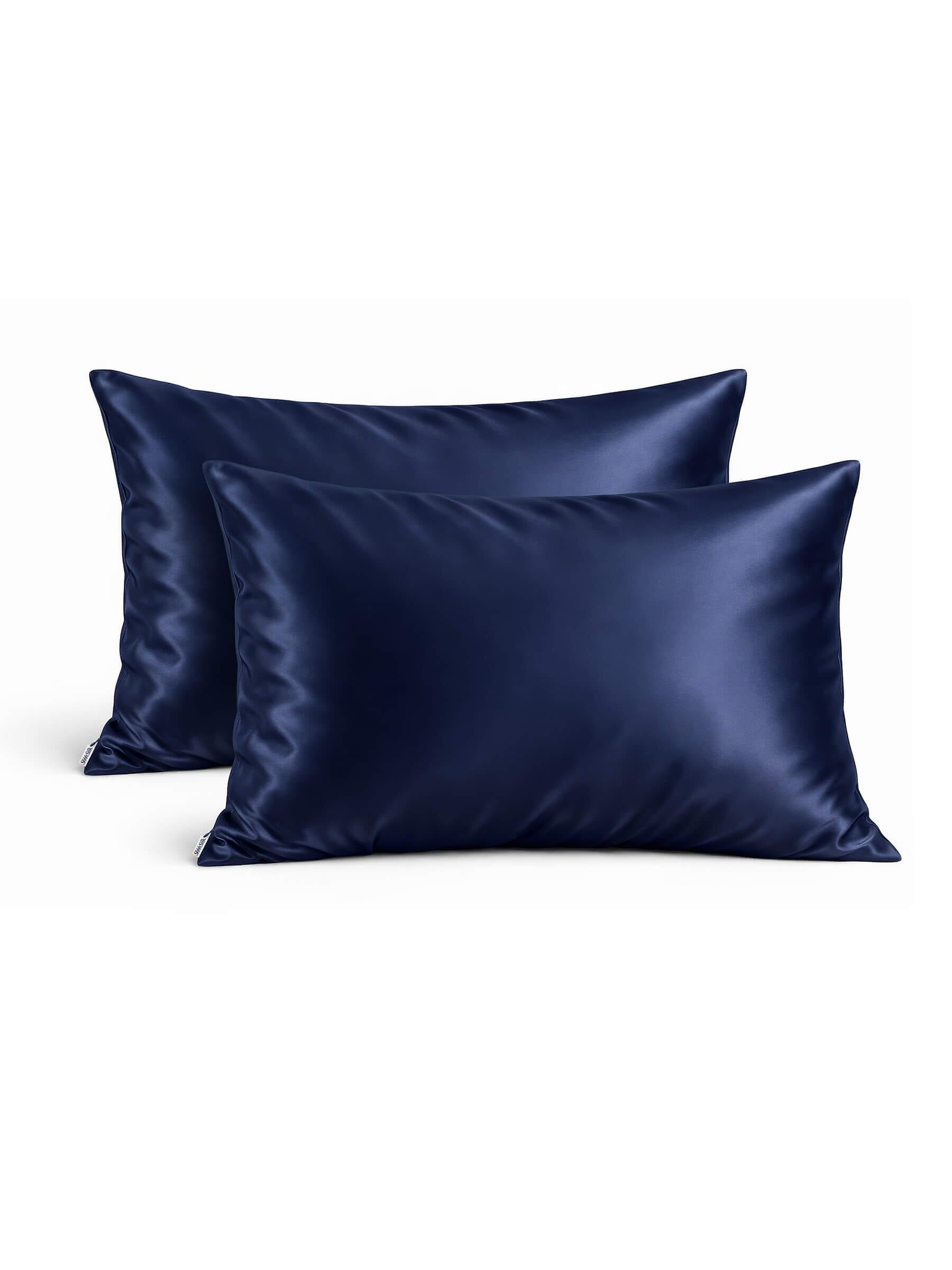 2 Navy Silk Pillowcases - Queen Size - Zippered