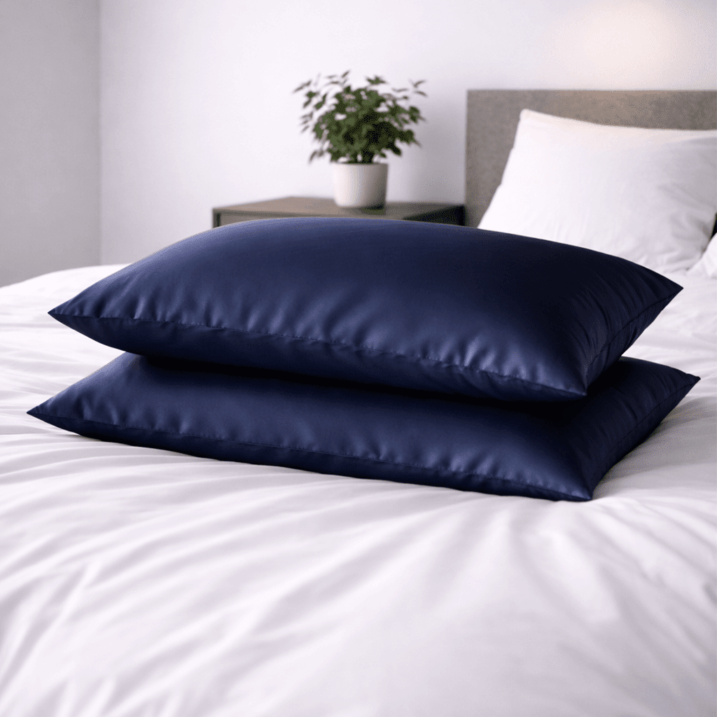 2 Navy Silk Pillowcases - Queen Size - Zippered