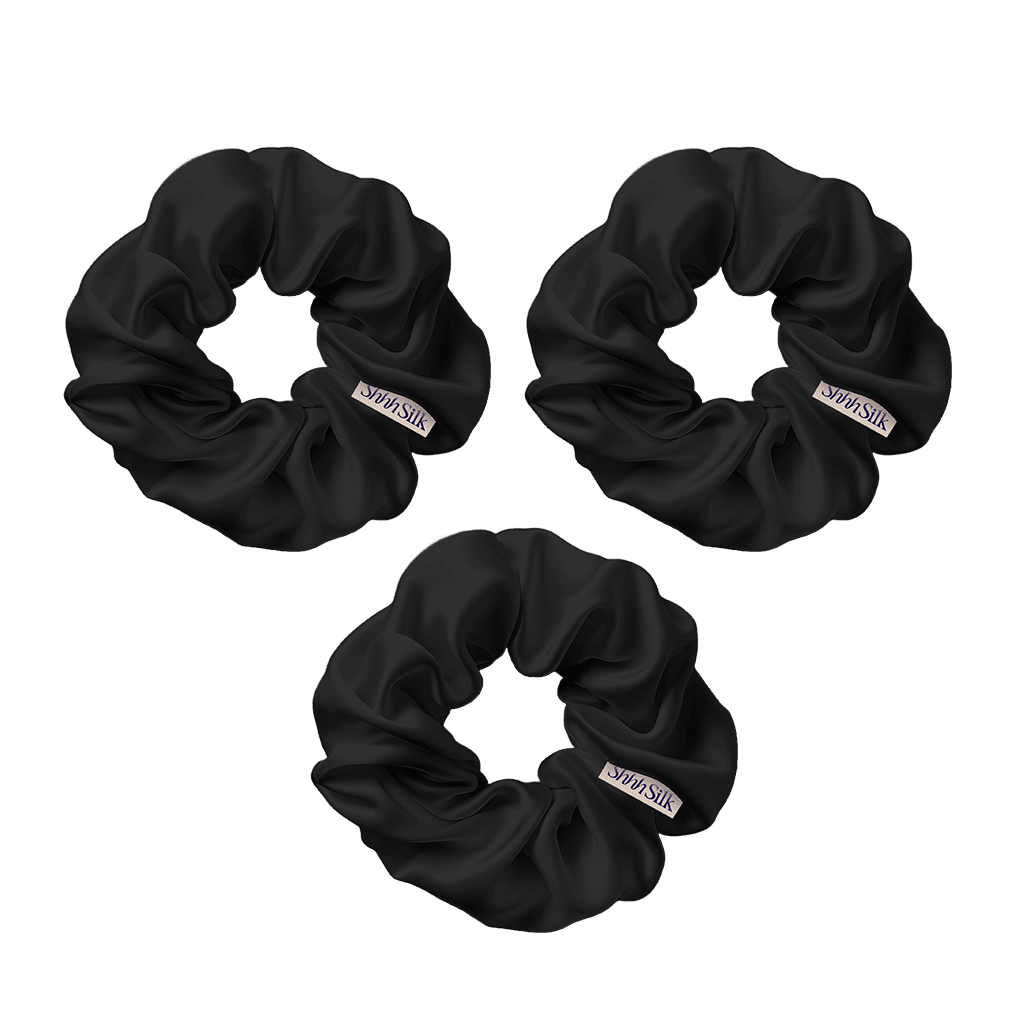 3 Pack Black Large Silk Scrunchies