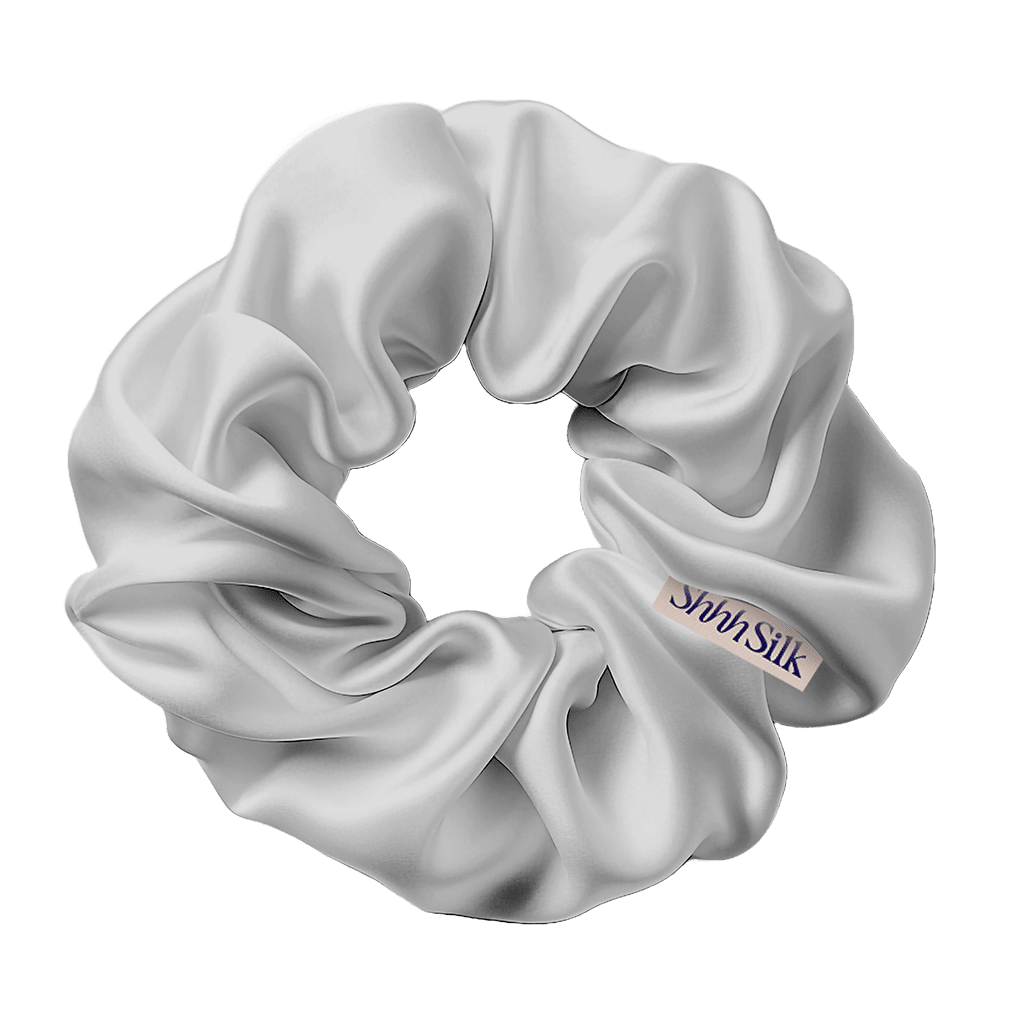 3 Pack Large Silk Scrunchies - Grey, Pink and Off White