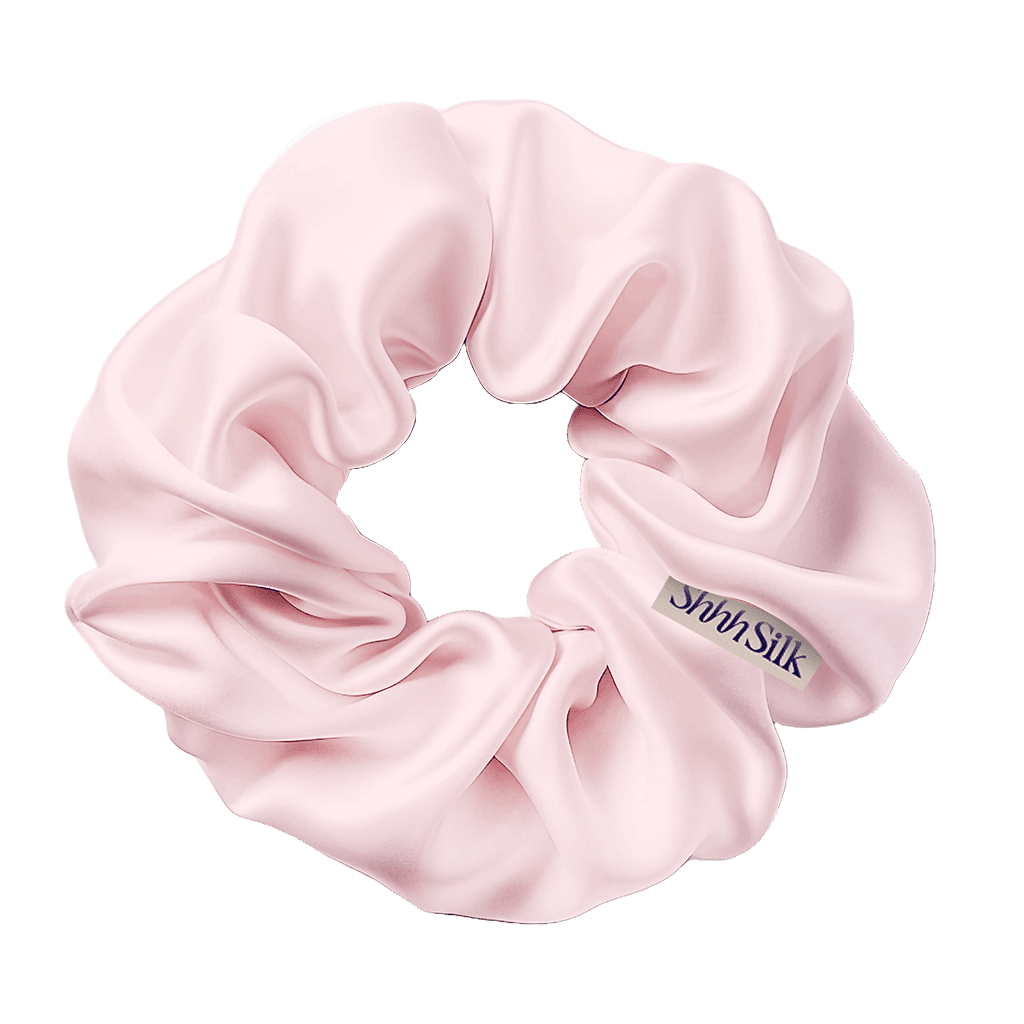 3 Pack Large Silk Scrunchies - Grey, Pink and Off White