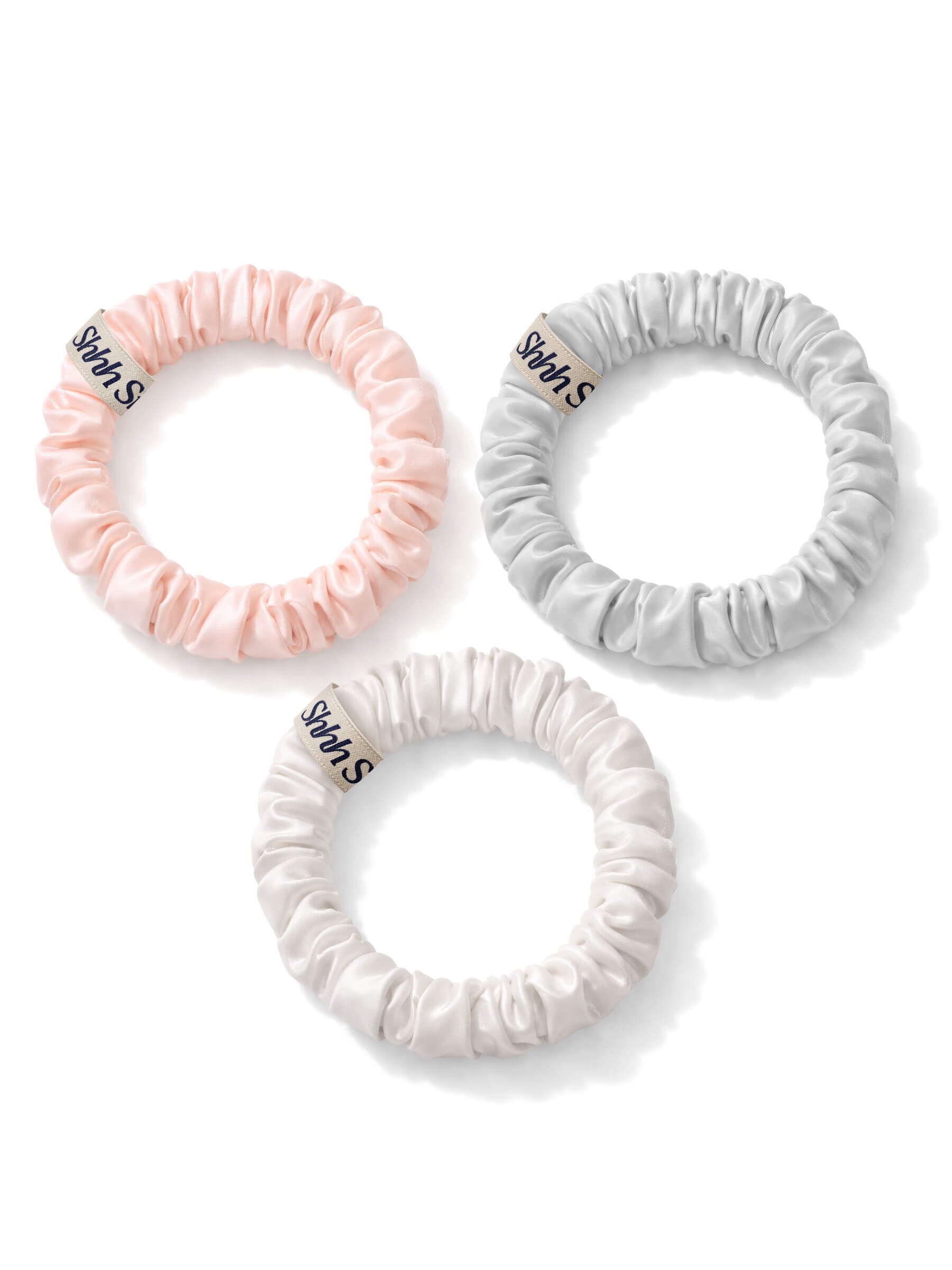 3 Pack Medium Silk Scrunchies - Grey, Pink and Off White