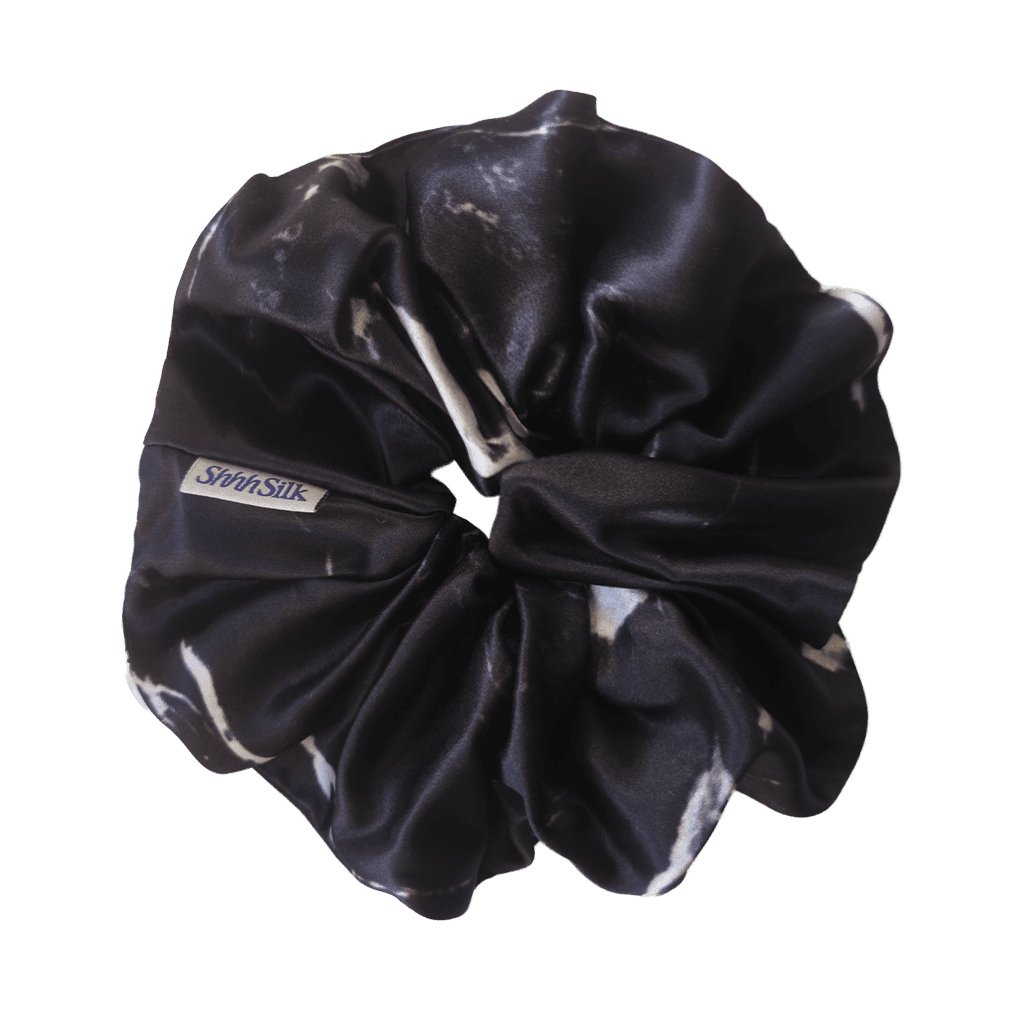 Oversized Black Marble Silk Scrunchie