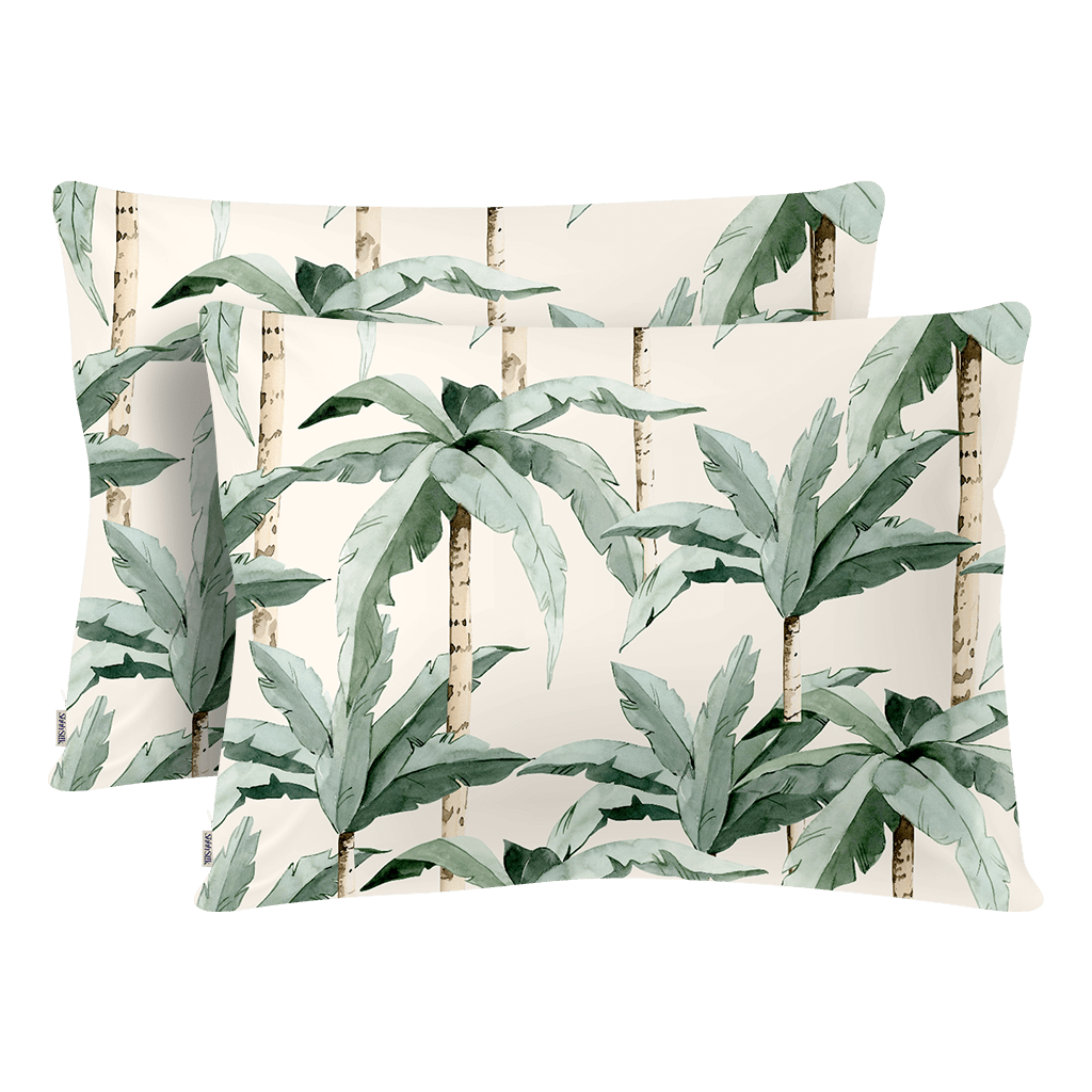 2 Watercolour Palm Silk Pillowcase - Queen Size - Zippered