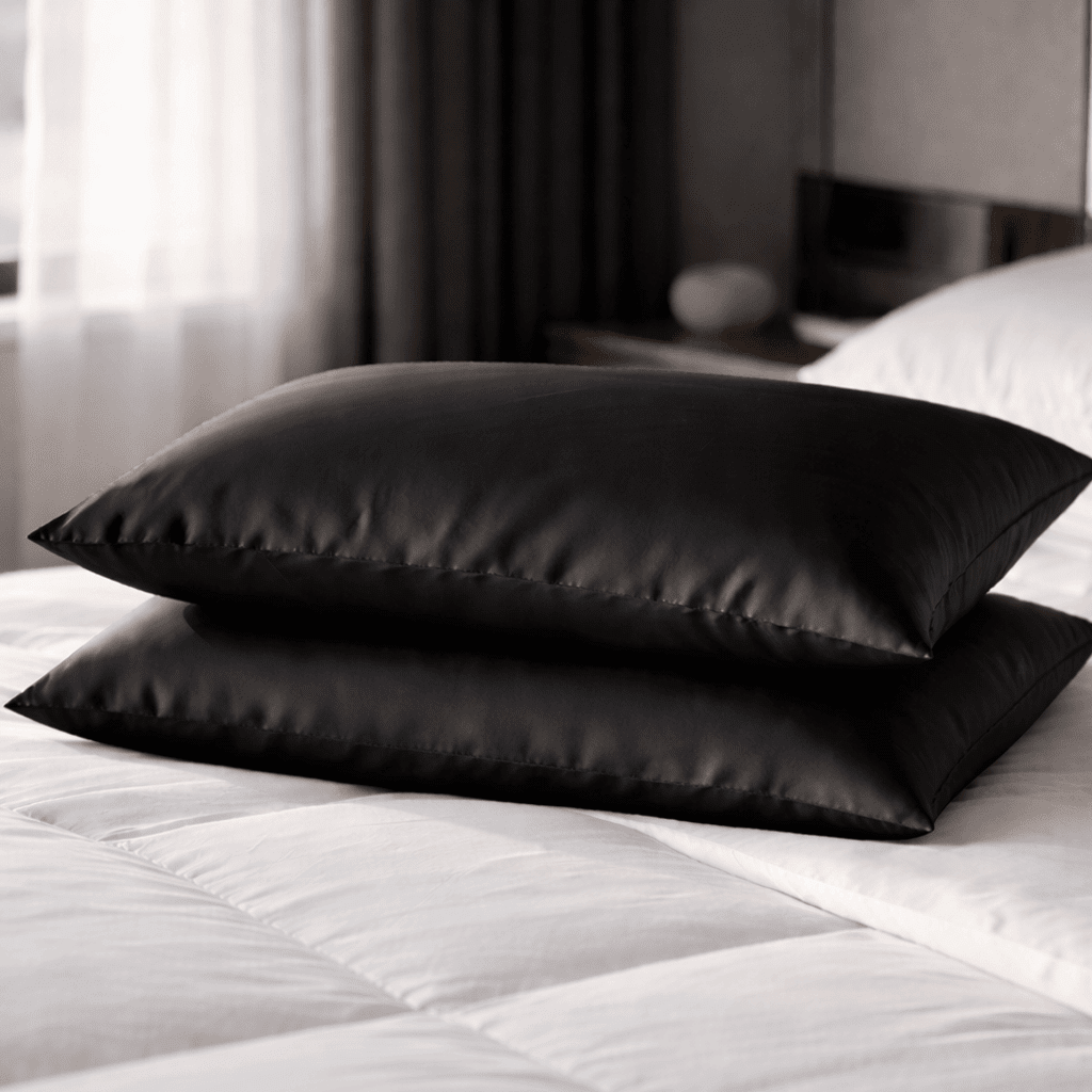 2 Black Silk Pillowcases - Queen Size - Zippered