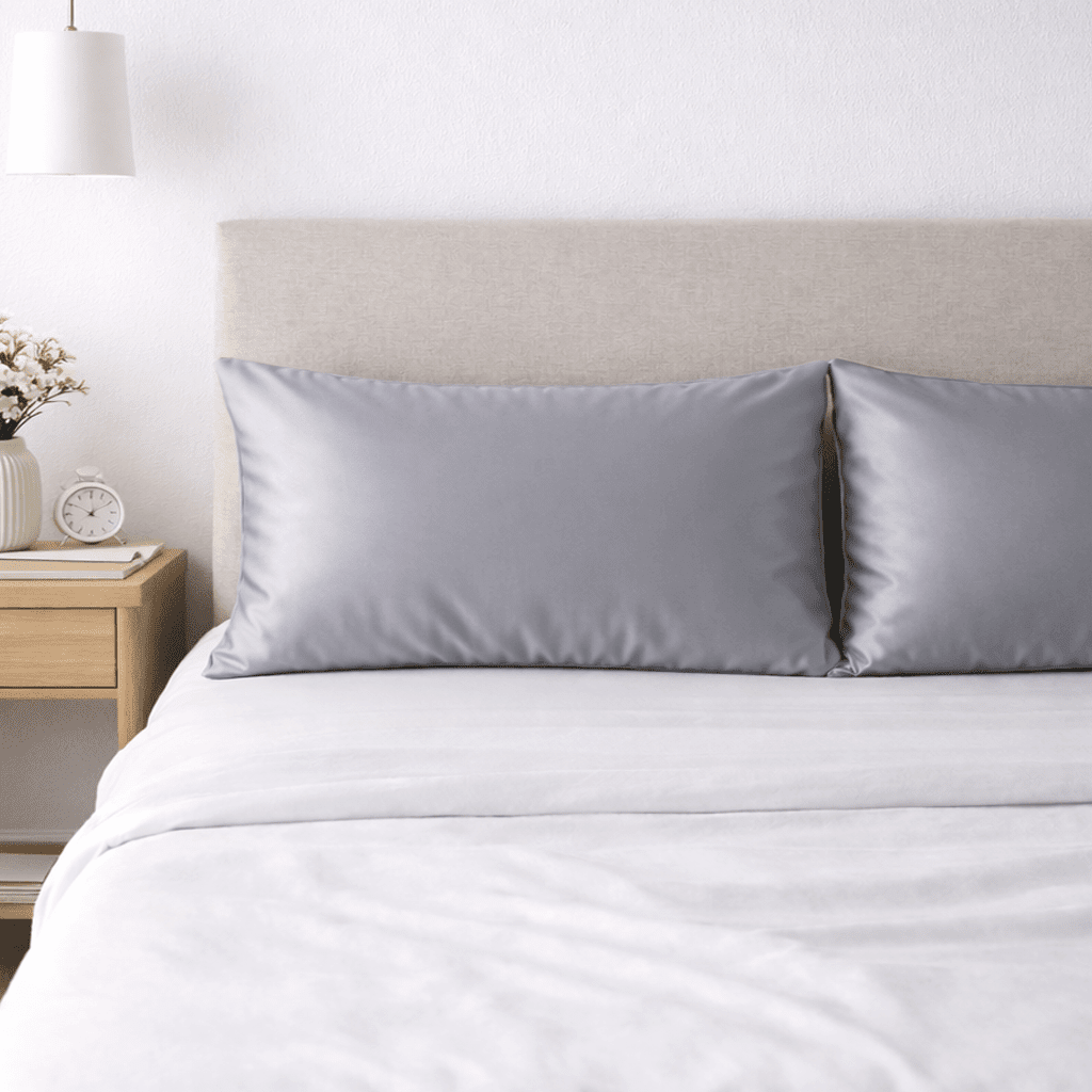 2 Grey Silk Pillowcases - King Size - Zippered