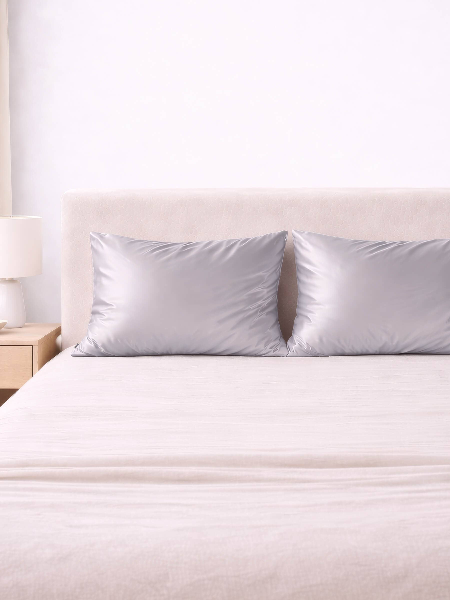 2 Grey Silk Pillowcases - Queen Size - Zippered