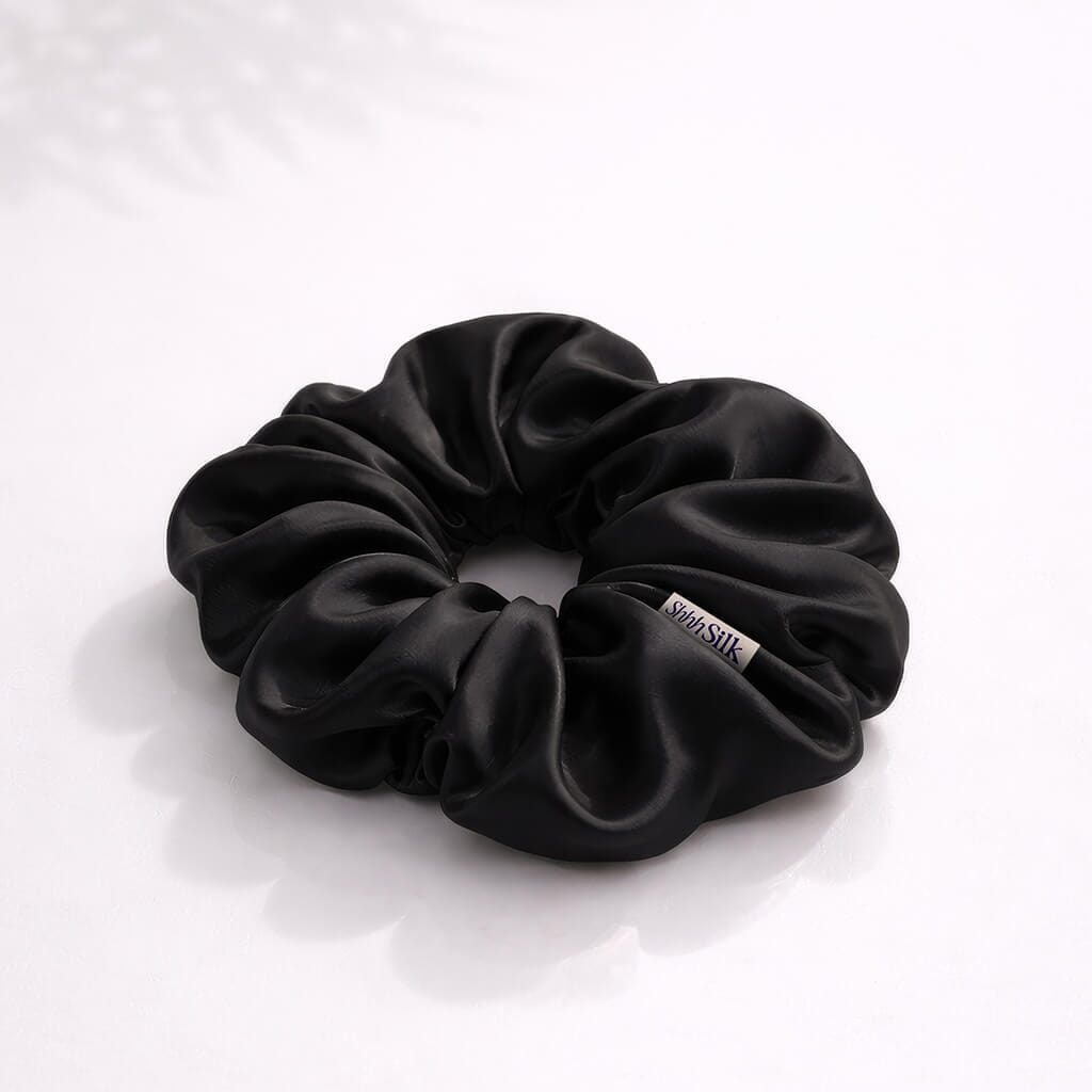 Oversized Black Silk Scrunchie