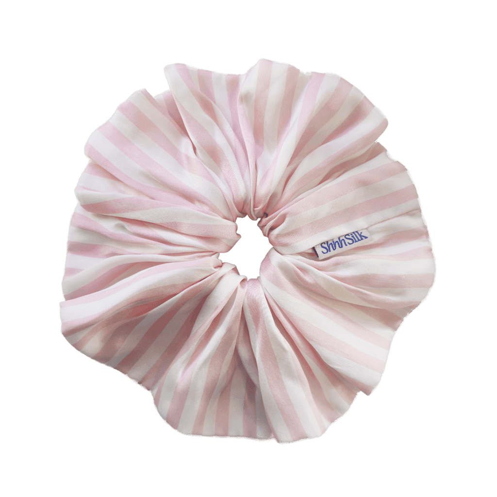 Oversized Pink Stripe Silk Scrunchie