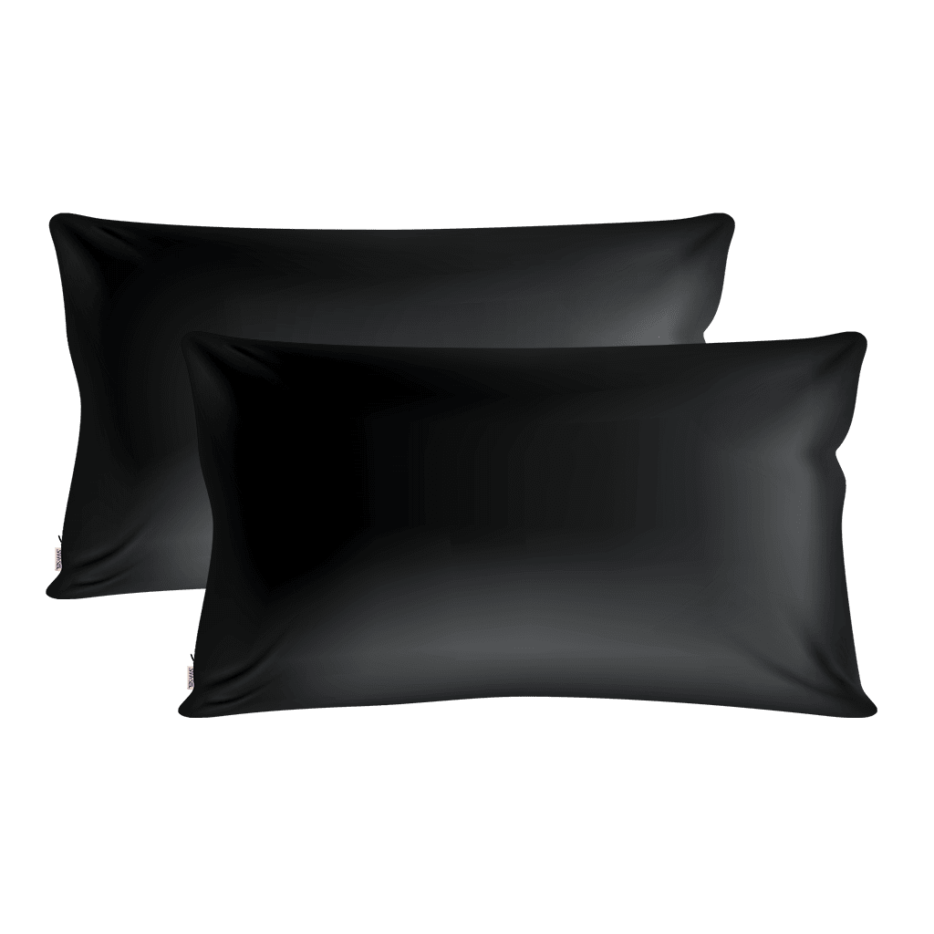 2 Black Silk Pillowcases - King Size - Zippered