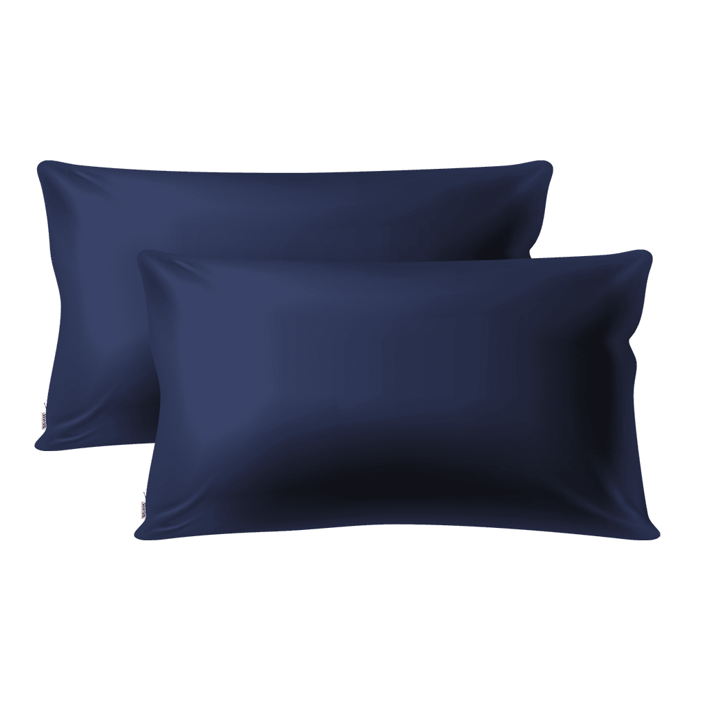 2 Navy Silk Pillowcases - King Size - Zippered