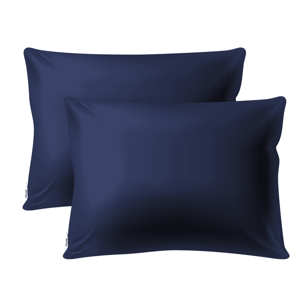 2 Navy Silk Pillowcases - Queen Size - Zippered