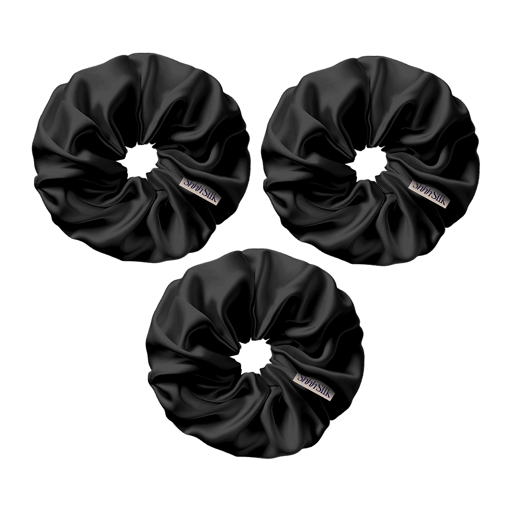 3 Pack Black Large Silk Scrunchies