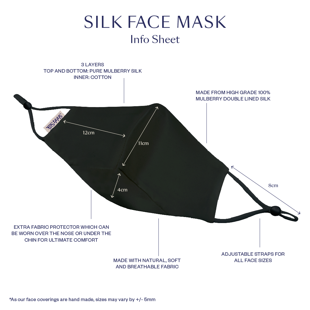 7 PACK REUSABLE BLACK SILK FACE COVERING MASK