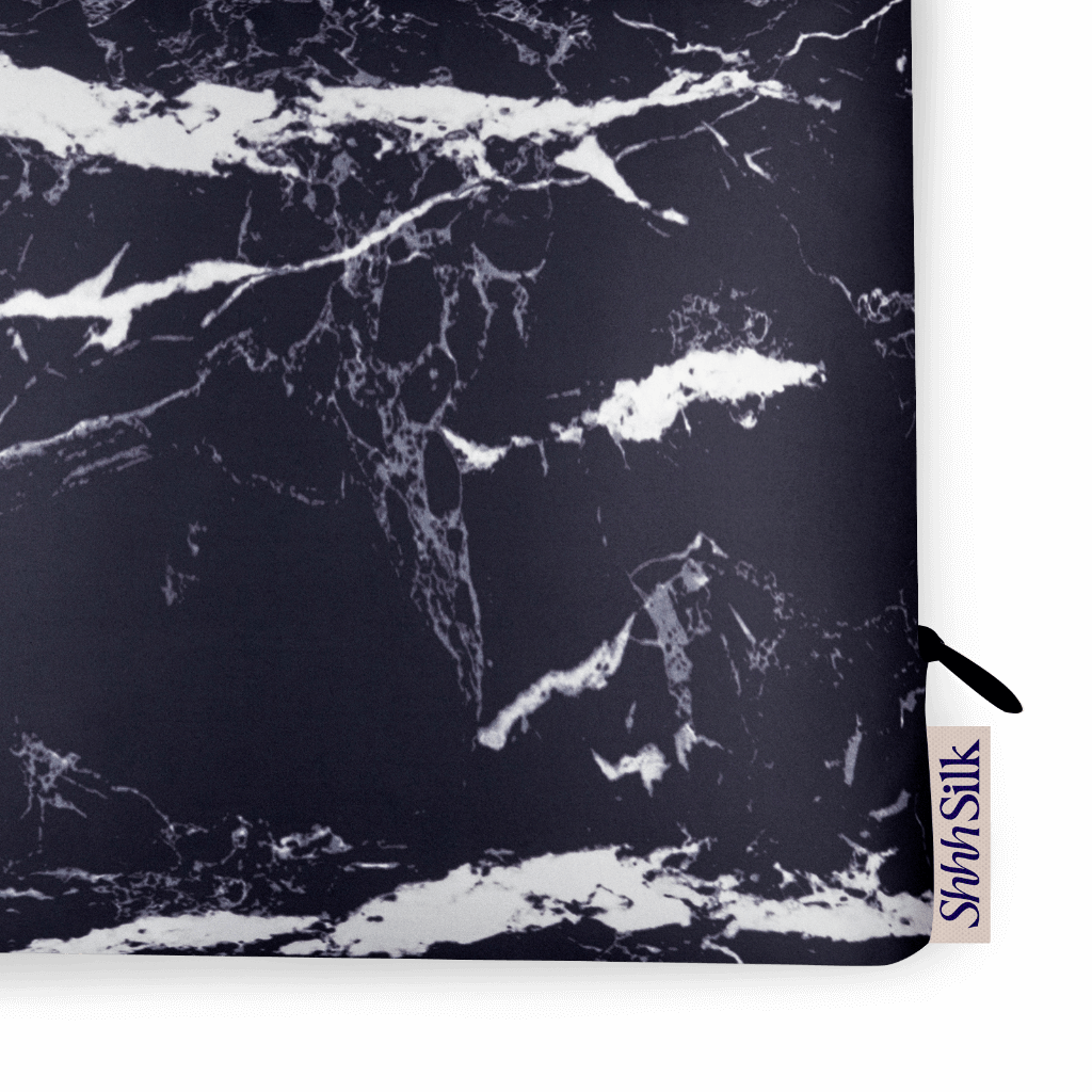 Black Marble Silk Pillowcase - King Size - Zippered