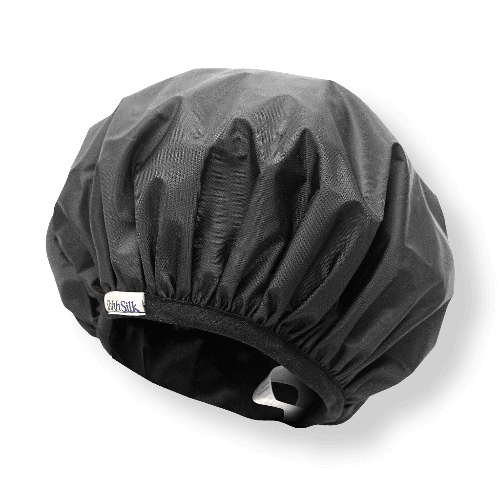 Black Silk Lined Shower Cap - Ready To Ship Now